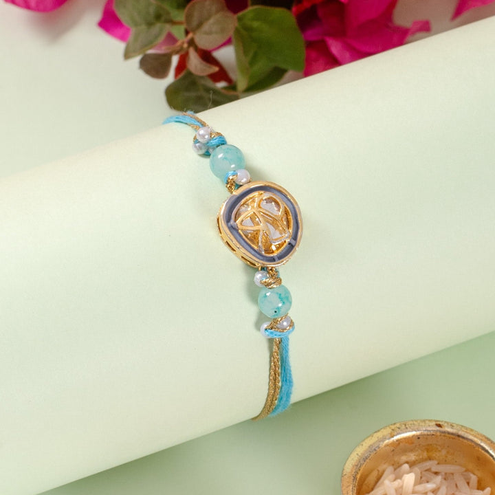 Light Blue Beads & Kundan Rakhi