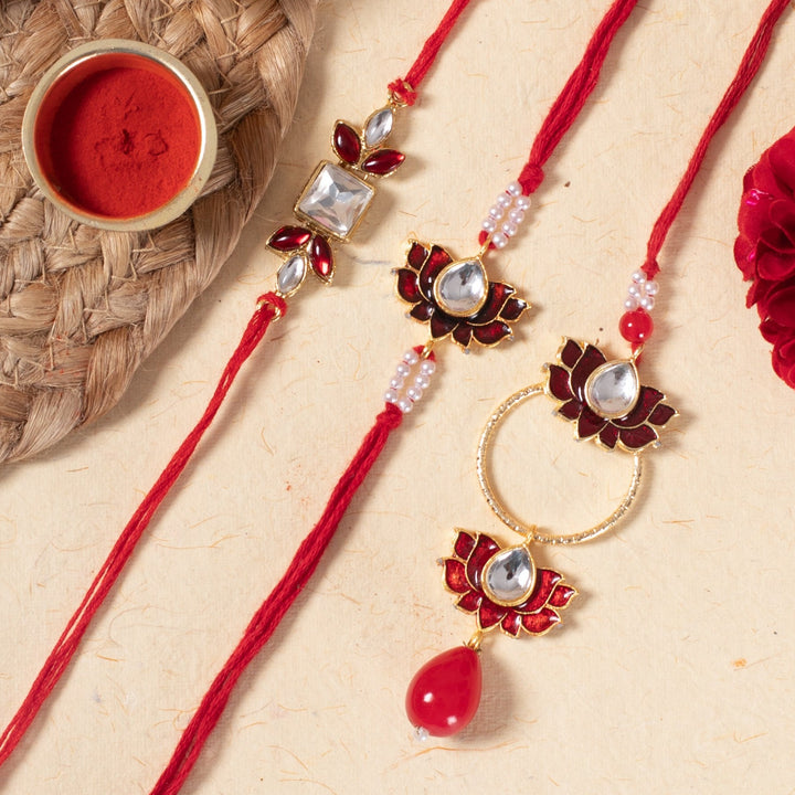 Red kundan Rakhi Combo