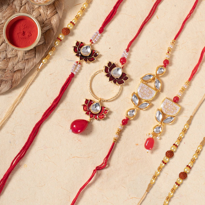 Red Kundan Combo with Couple Rakhi