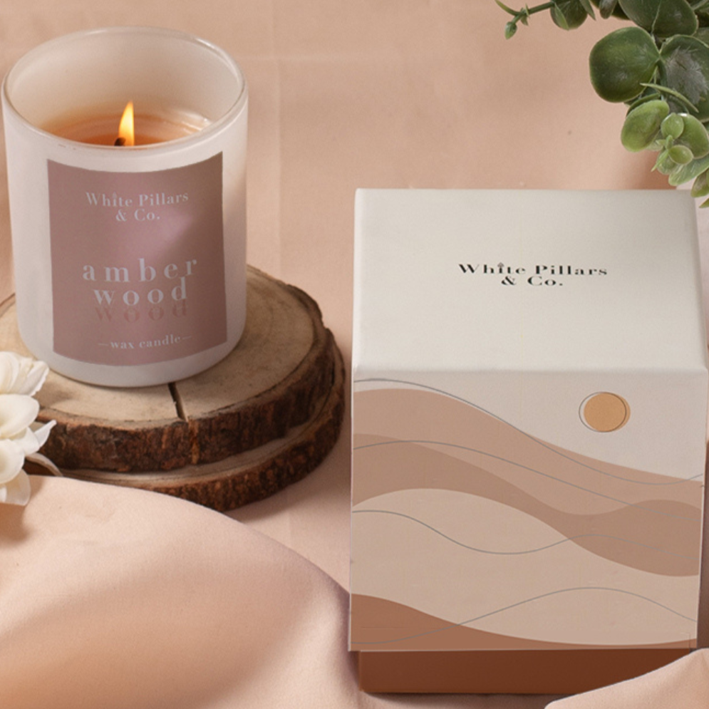 White Pillar & co Amberwood Scented Candle Gift Box