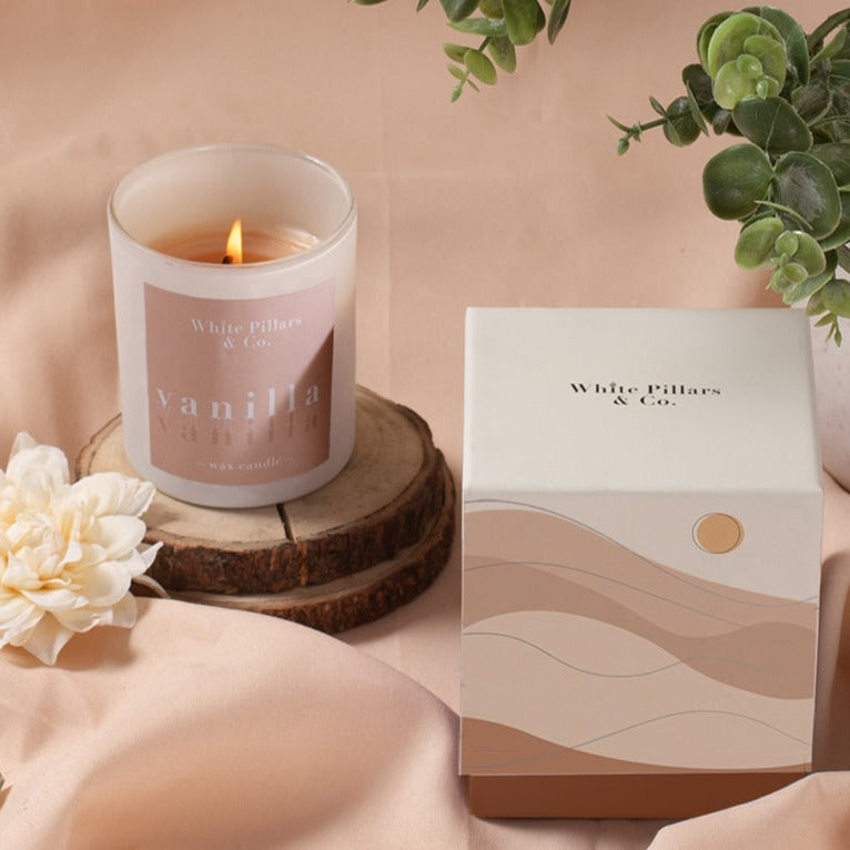 Relaxing Vanilla Scented Candle Gift Box White Pillars