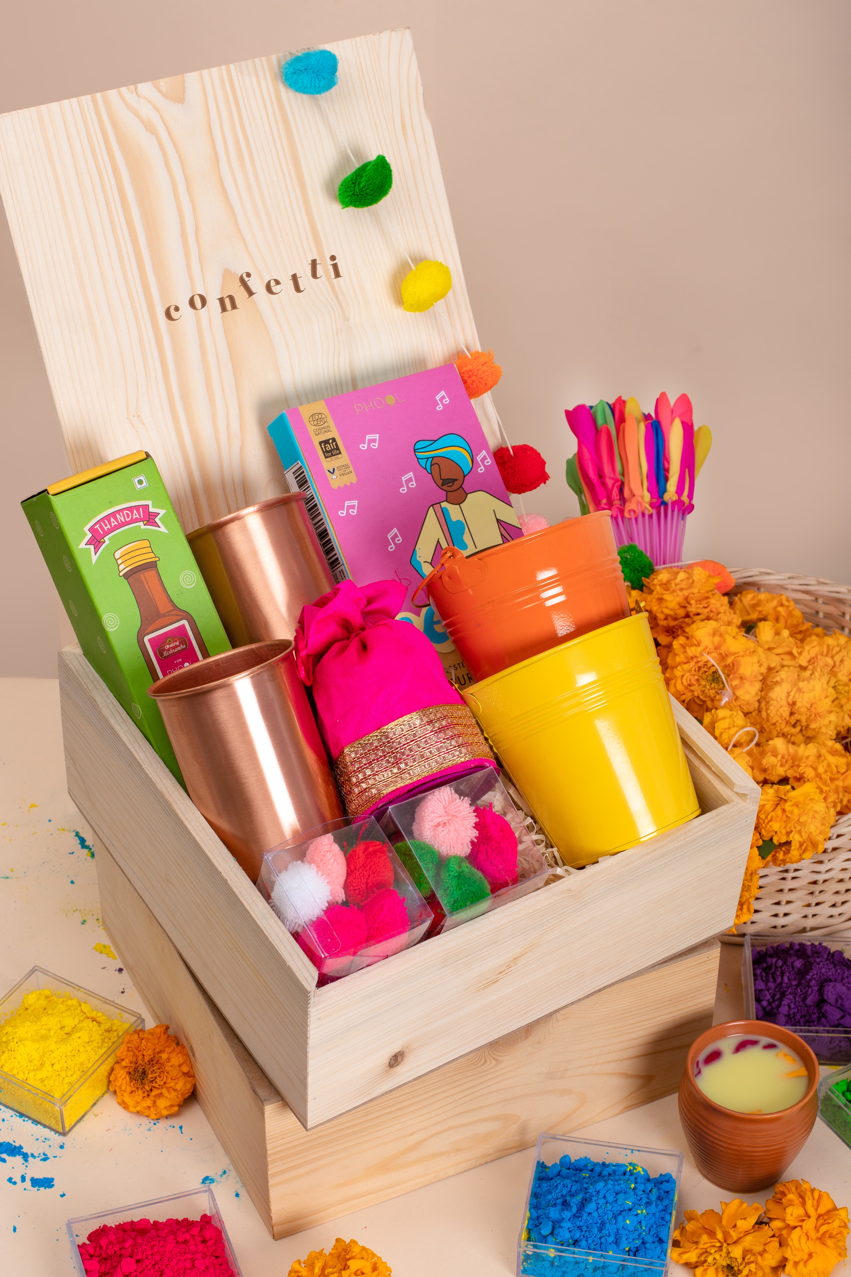 The Gift Tree Happy Colors and Munchies Holi Gift Hamper |Three Natural Holi  Color, Thandai,
